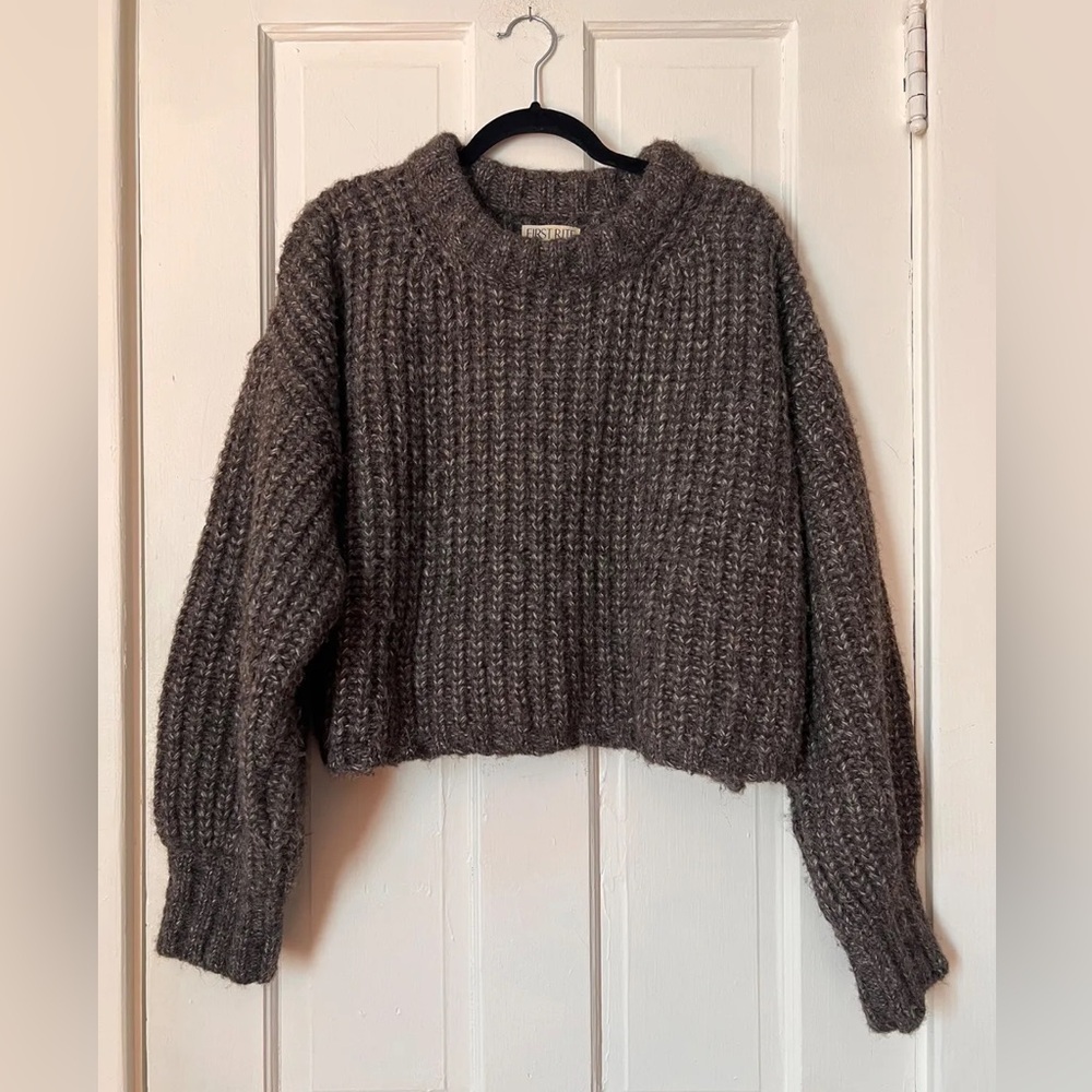 First Rite Sweater Crop Crew Alpa Cotton Charcoal